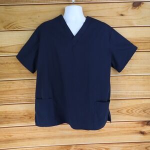 Natural Uniforms Scrubs Top Unisex L Dark Blue Pockets Natural Comfort Medical